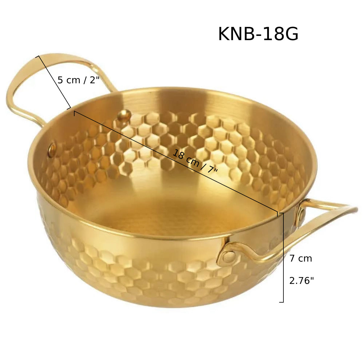 Chefco, Golden Stainless Steel Round Noodle Bowl with Double Handle, 18cm Dia (KNB-18G) - Chefcoca