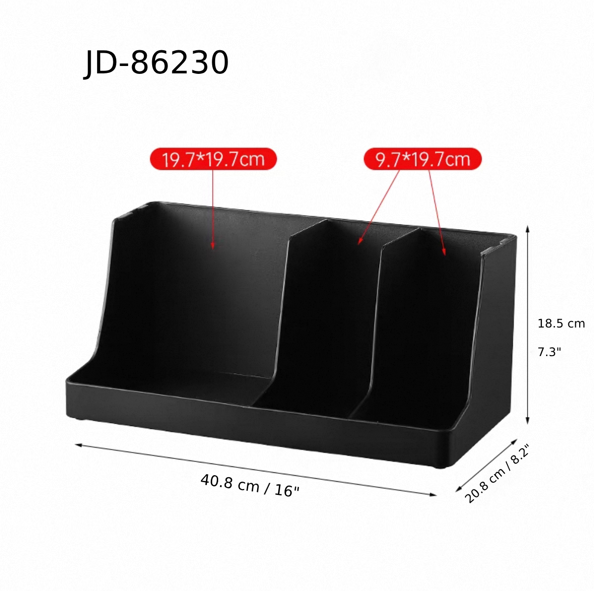 Chefco, Black Beverage Station Organizer, 3 Compartments (JD-86230) - Chefcoca