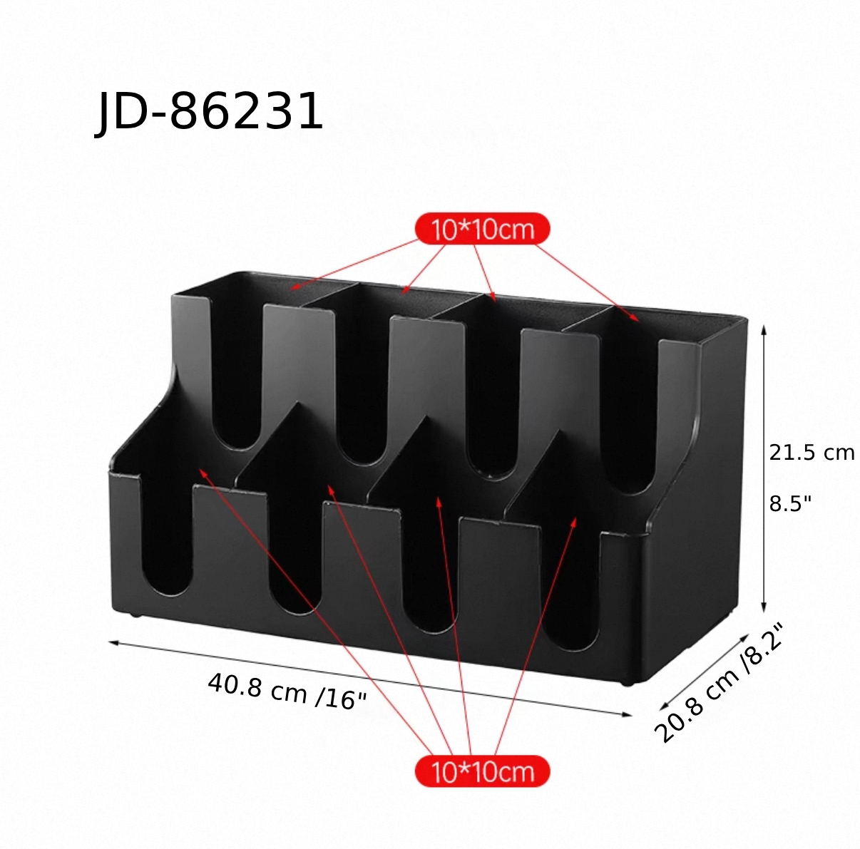 Chefco, Black Beverage Station Organizer, 8 Compartments (JD-86231) - Chefcoca