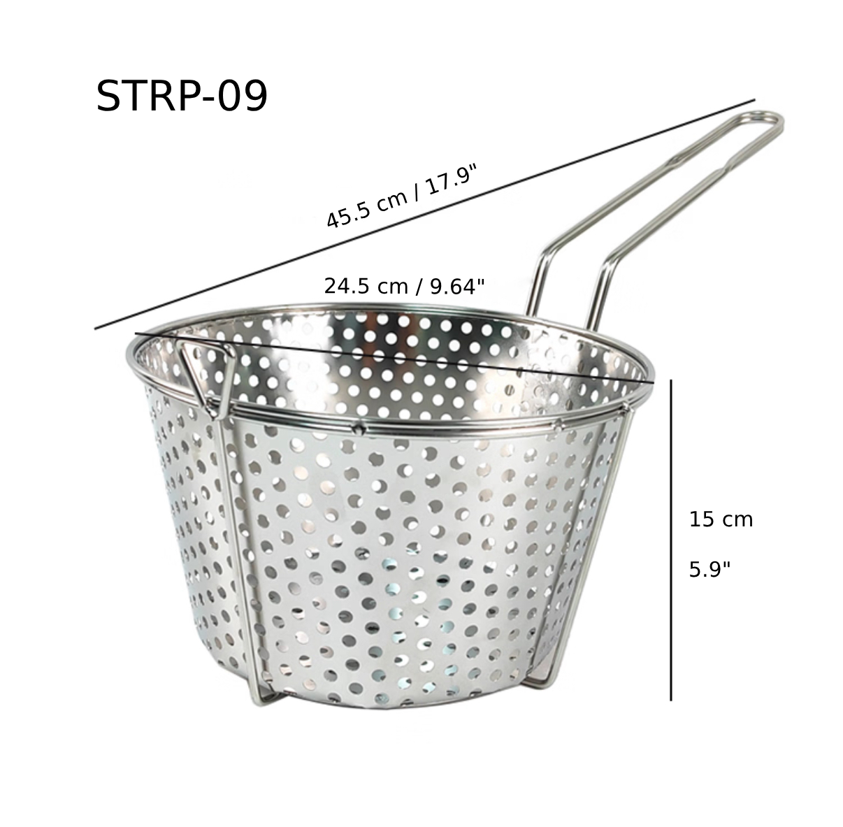 Chefco, 9.5" Dia Stainless Steel Round Perforated Basket (STRP-09) - Chefcoca