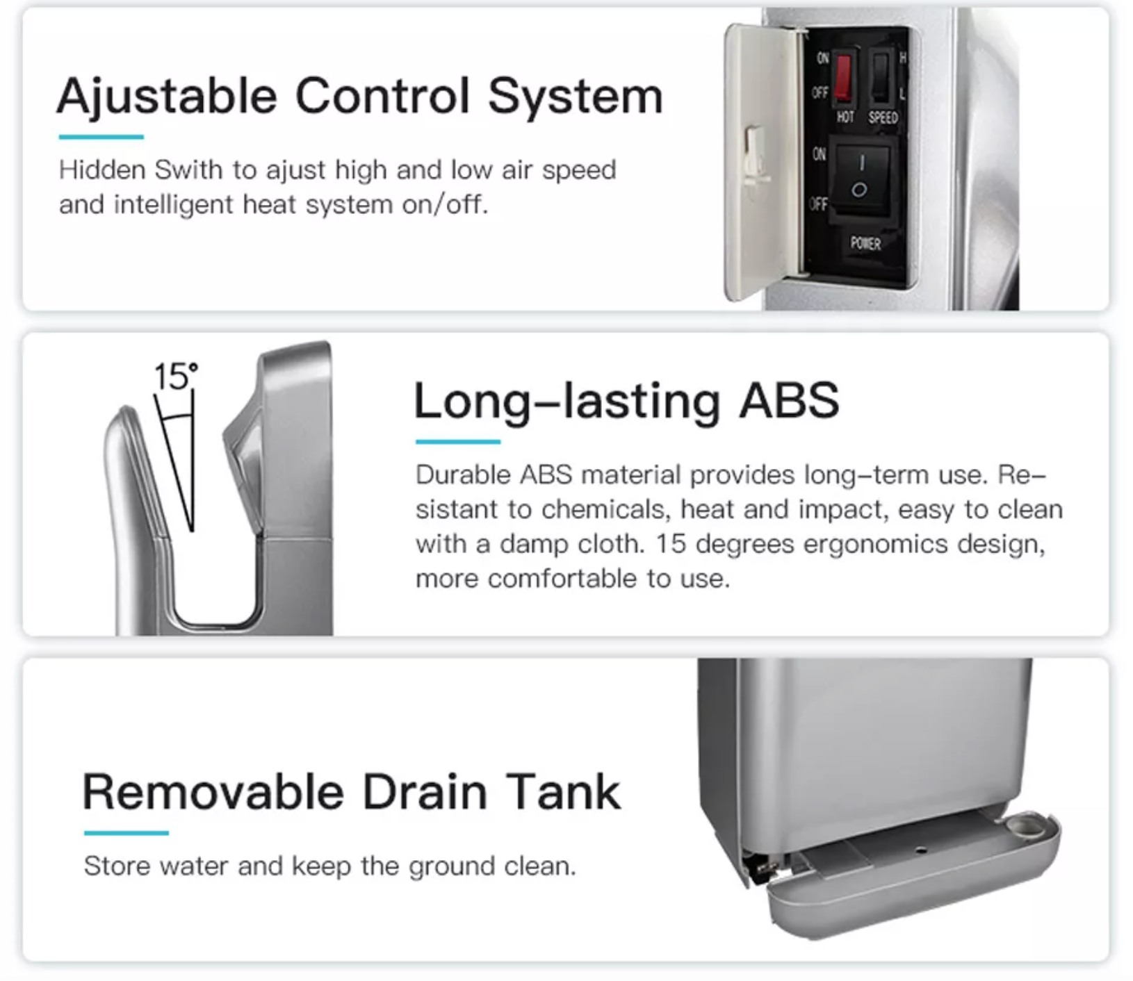 AK2006H Dual Flow Eco-Friendly High Efficient Jet Air Hand Dryer for Public Bathroom - Chefcoca