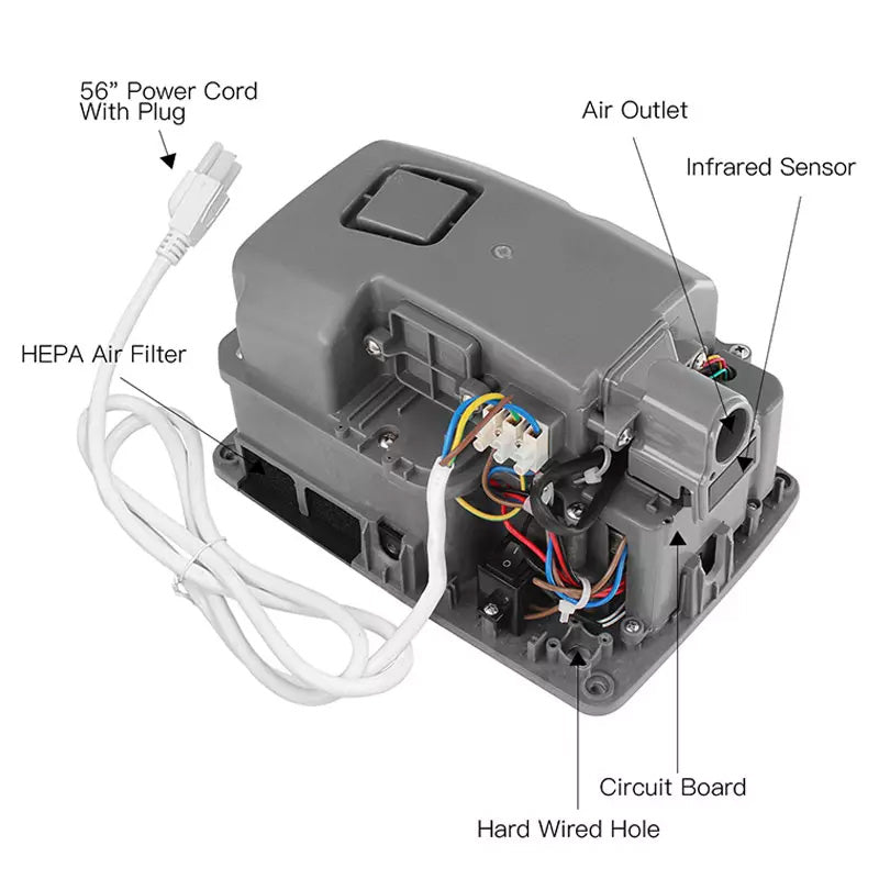 Stainless Steel Auto Hand Dryer, AK2803E (7’ W x 6’’ D x 10.25’’H) - Chefcoca