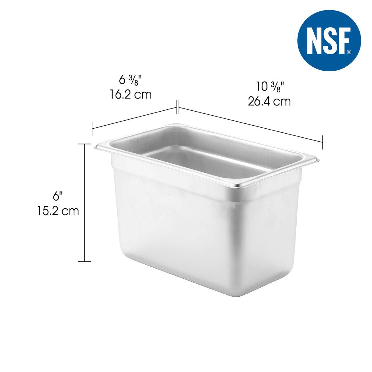 1/4 Size 6" Deep 24 Gauge Anti-Jam 304 Stainless Steel Steam Table Pan - Chefcoca