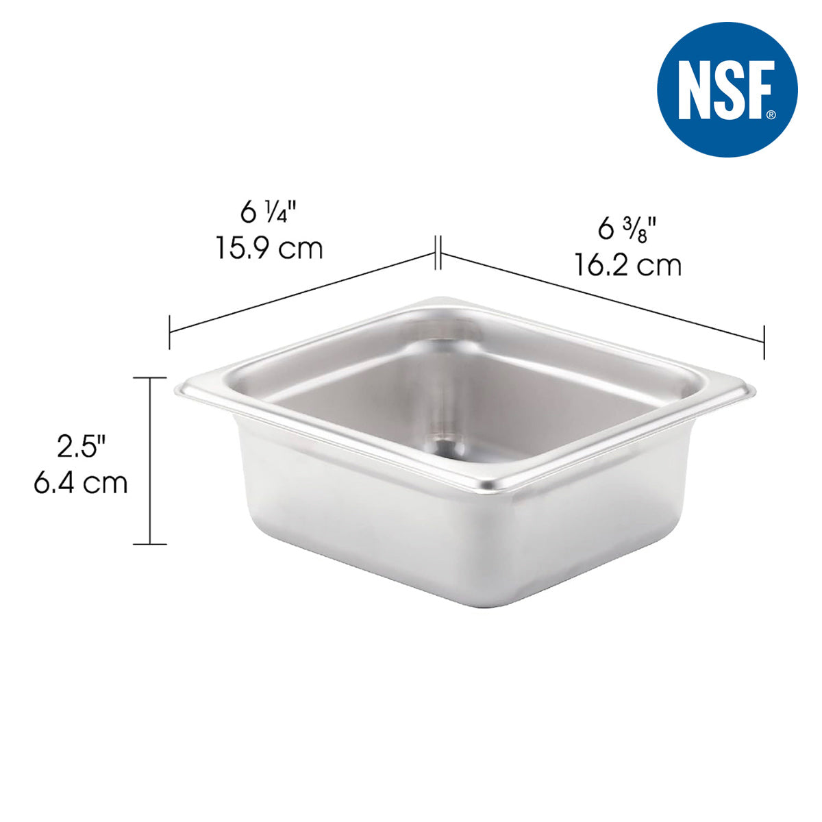 1/6 Size 2 1/2" Deep 22 Gauge Anti-Jam 304 Stainless Steel Steam Table Pan - Chefcoca