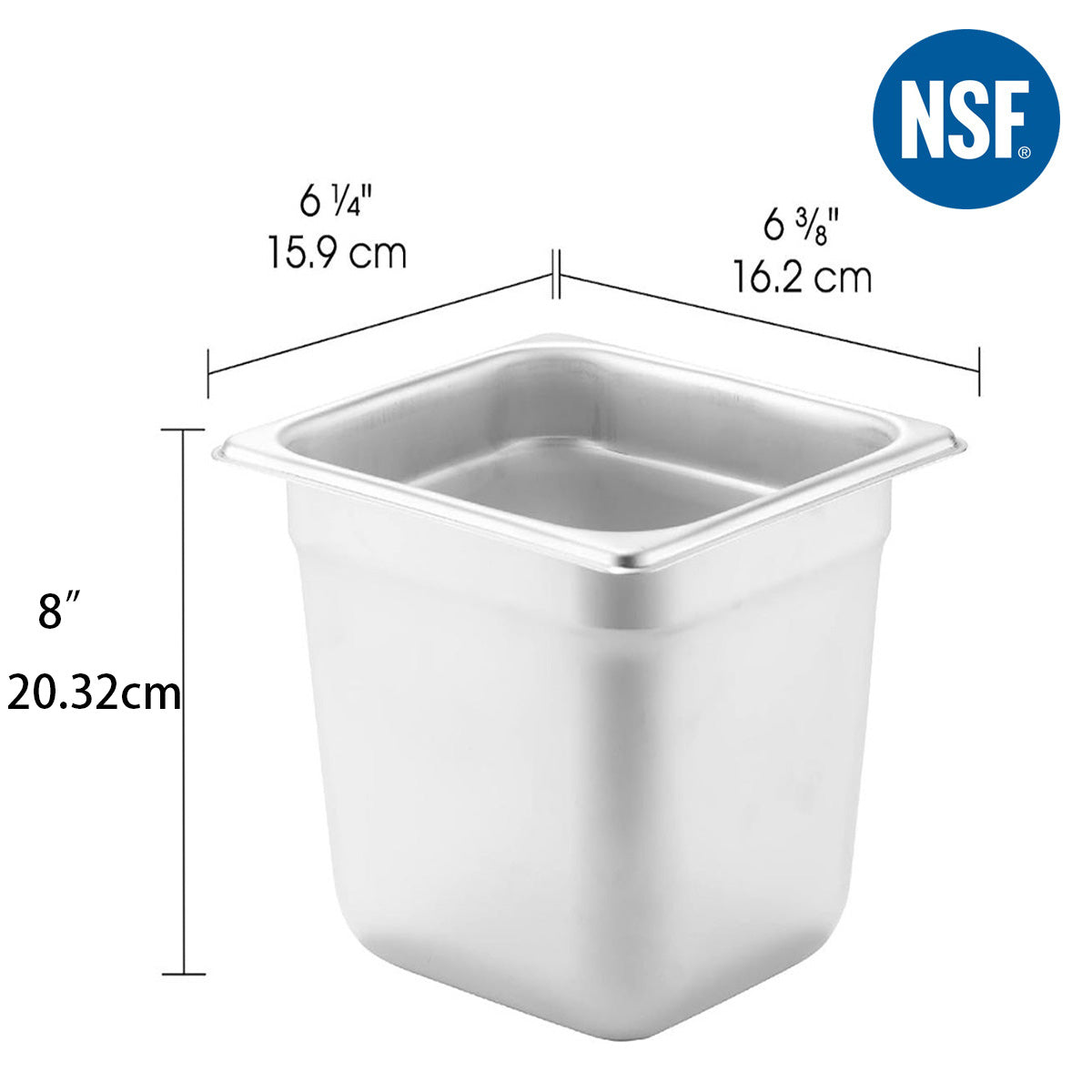 1/6 Size 8" Deep 22 Gauge Anti-Jam 304 Stainless Steel Steam Table Pan - Chefcoca