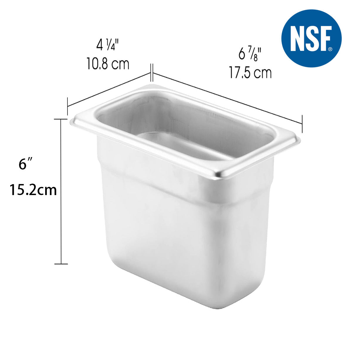 1/9 Size 6" Deep 24 Gauge Anti-Jam 304 Stainless Steel Steam Table Pan - Chefcoca