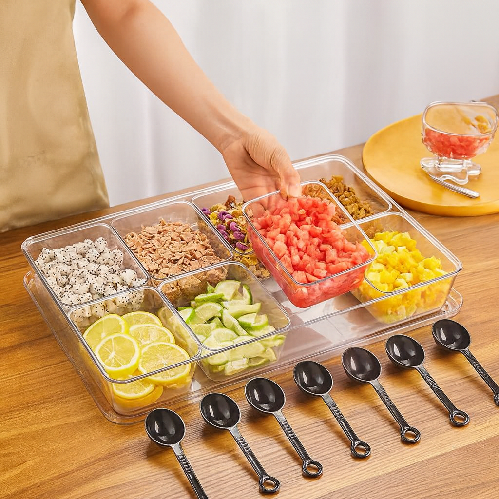 Sub-equid,PBX-8,8 Grids Plastic Seasoning Box with Lid (Clear)