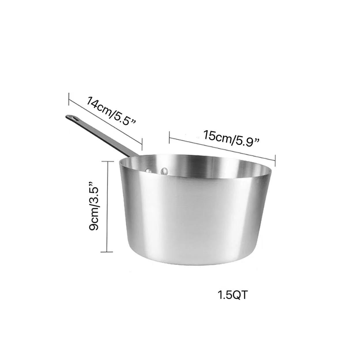 Sub-equip,ASP-1.5QT, Heavy-Weight Tapered Aluminium Natural Finish Sauce Pan(15cm/5.9Dia ,3mm Thickness) - Chefcoca