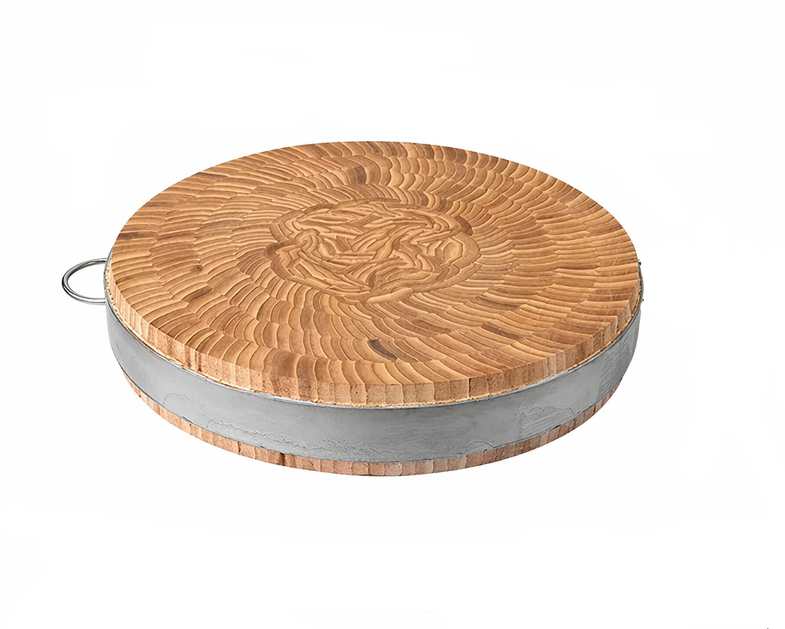 Sub-equip ,BCB-3604, Round Bamboo Chopping Board with Stainless Steel Single Handles, 36cm x 4.5cm - Chefcoca