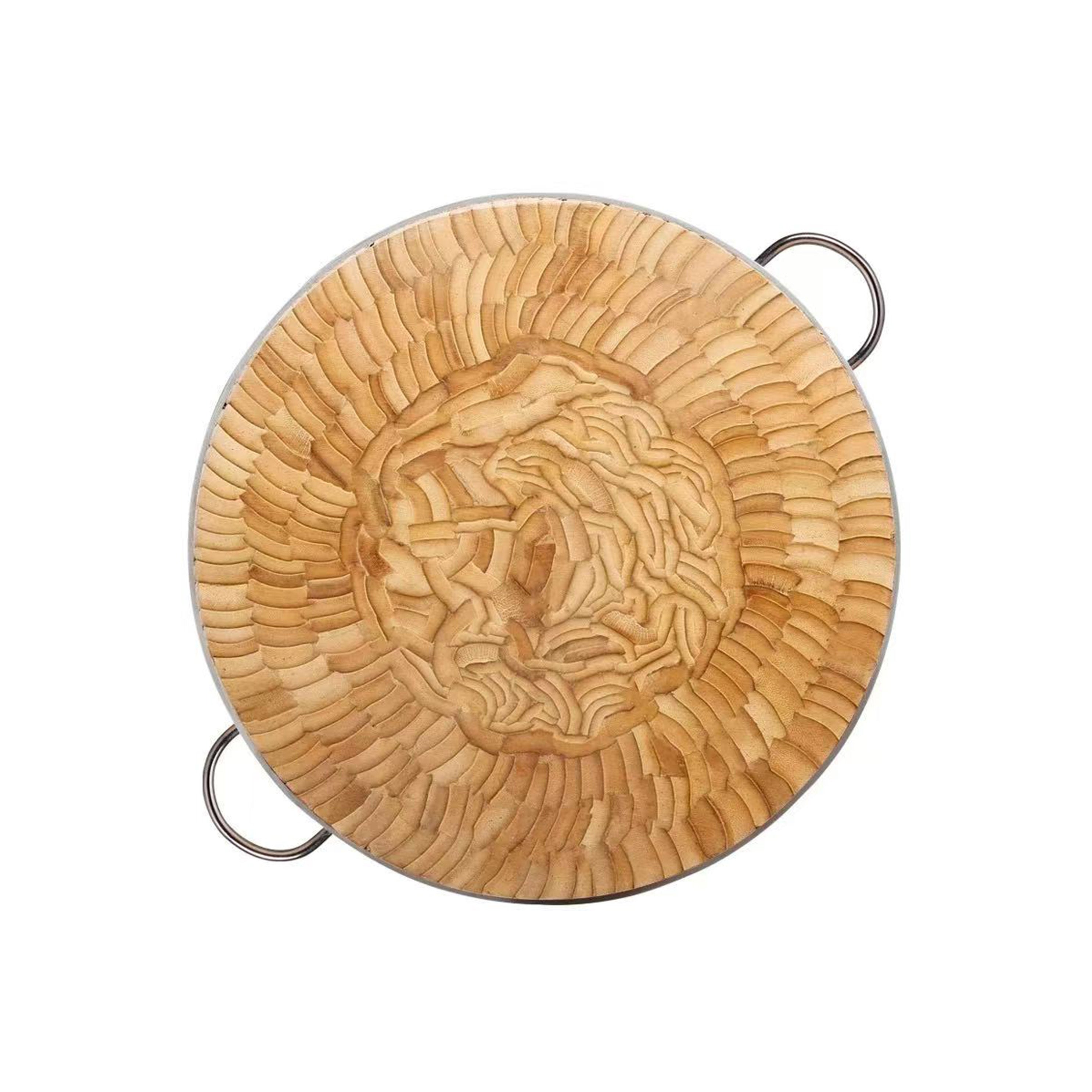 Sub-equip,BCB-4508, Round Bamboo Chopping Board with Stainless Steel Handles,45cm x 8cm - Chefcoca