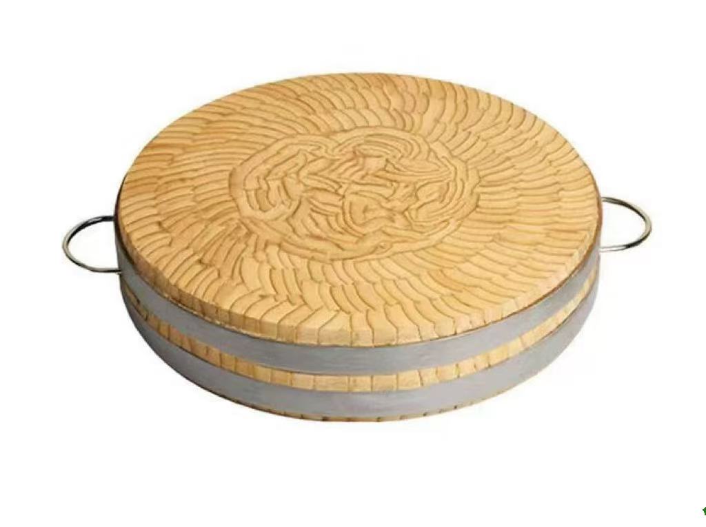 Sub-equip ,BCB-4010, Round Bamboo Chopping Board with Stainless Steel Handles, 40cm x 8.5cm - Chefcoca