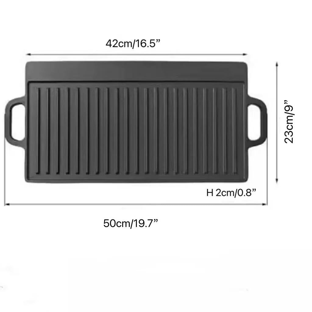 Sub-equip,CISP-209,Double-Sided Rectangular Cast Iron Griddle – Flat & Ribbed Surface - Chefcoca