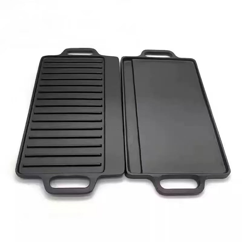 Sub-equip,CISP-209,Double-Sided Rectangular Cast Iron Griddle – Flat & Ribbed Surface - Chefcoca