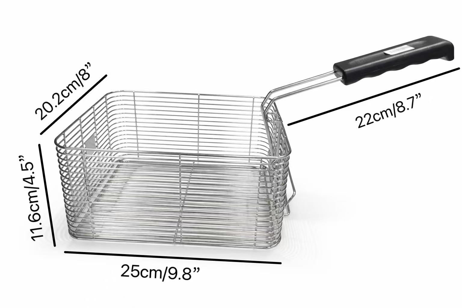 Sous-équipement FB-40S, panier à friture en acier inoxydable avec poignée jaune (17 po L x 8-1/4 po l x 6 po H)