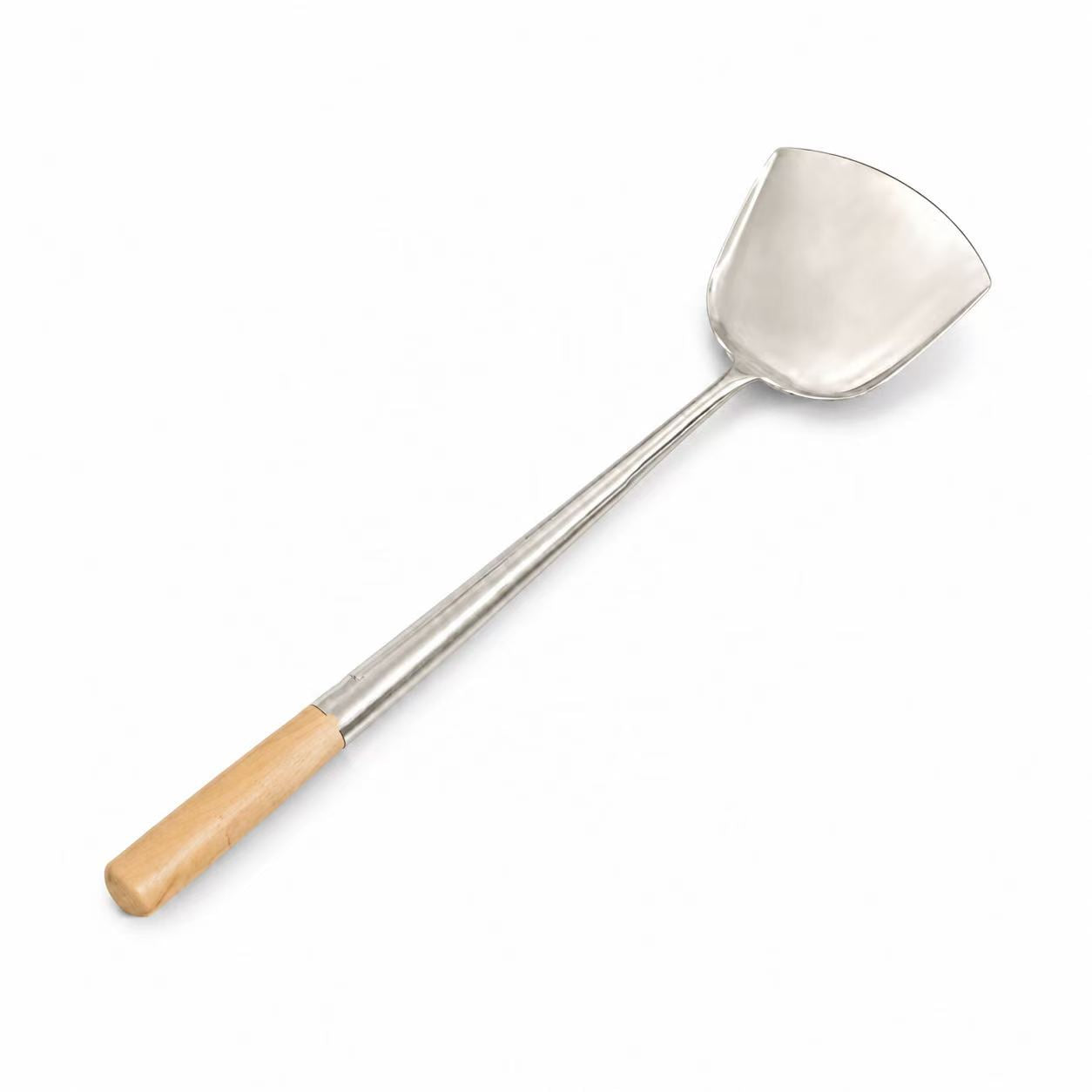 Sub-equip,ISWH-1W, #1 Stainless Steel Wok Shovel with Wooden Handle – 13.5cm/5.3” Width - Chefcoca