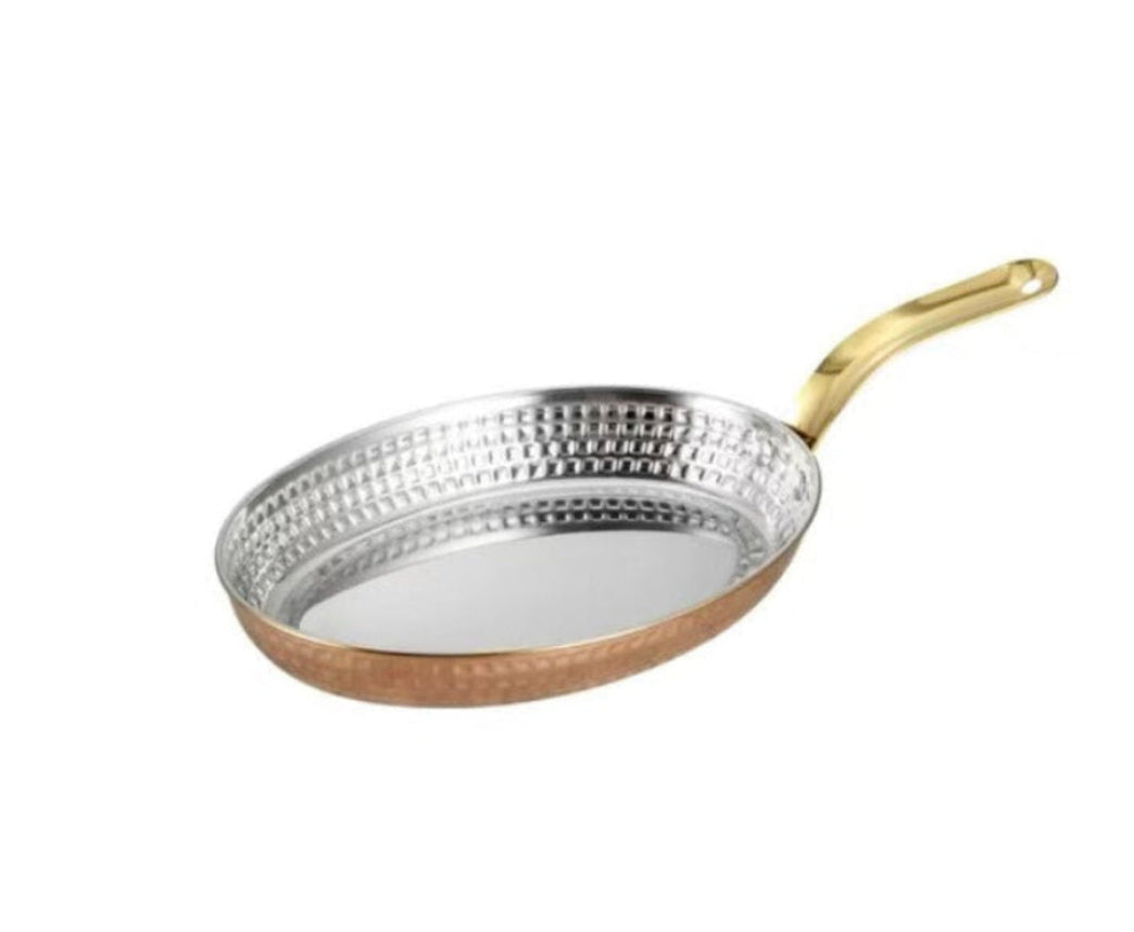 Sub-equip,OPS-2014RG,Stainless Steel Rose Gold Hammered Oval Deep Plate with Single Handle -(L20cm x W14cm x H3cm)(7.9"x5.5"x1.2") - Chefcoca