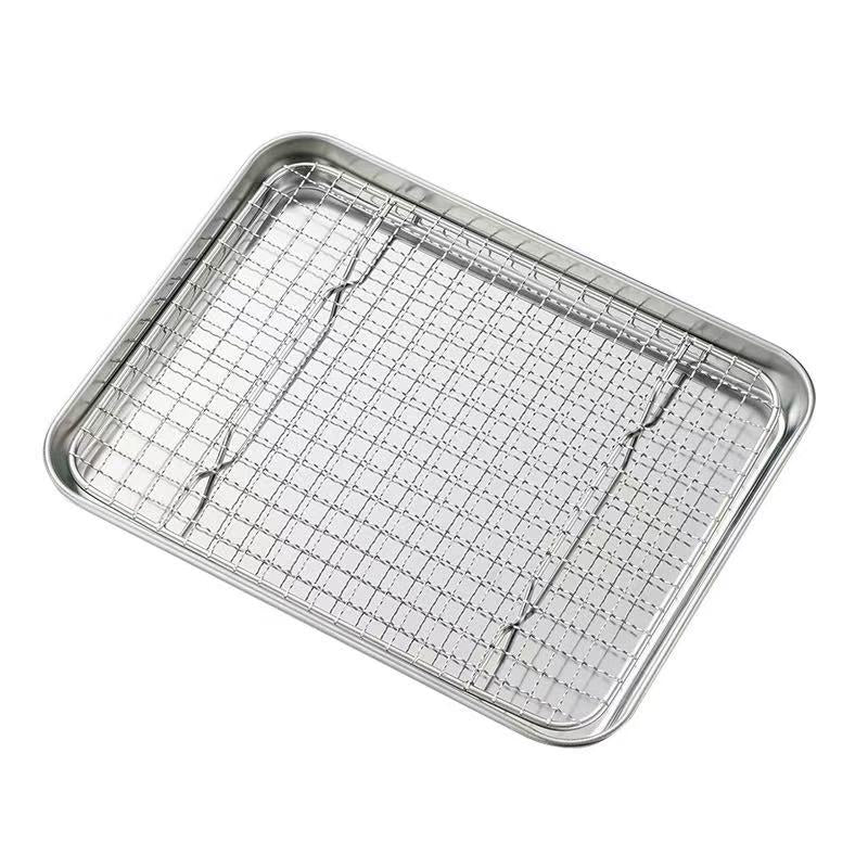 Sub-equip, SBP-SET2, 10.4" L Stainless Steel Baking Tray with Cooling Rack Set - Chefcoca