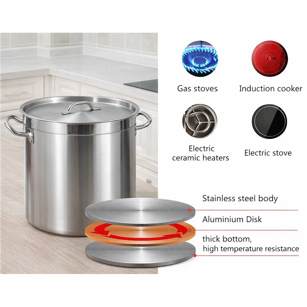 Sub-equip, SSSP-3232, Heavy-Duty Stainless Steel Stock Pot- 26 Quart - Chefcoca