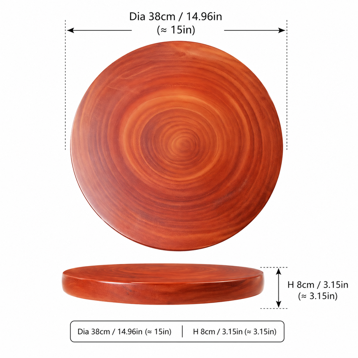 Sub-equip, WCB-388, Wooden Round Cutting Board, 38cm x 8 cm - Chefcoca