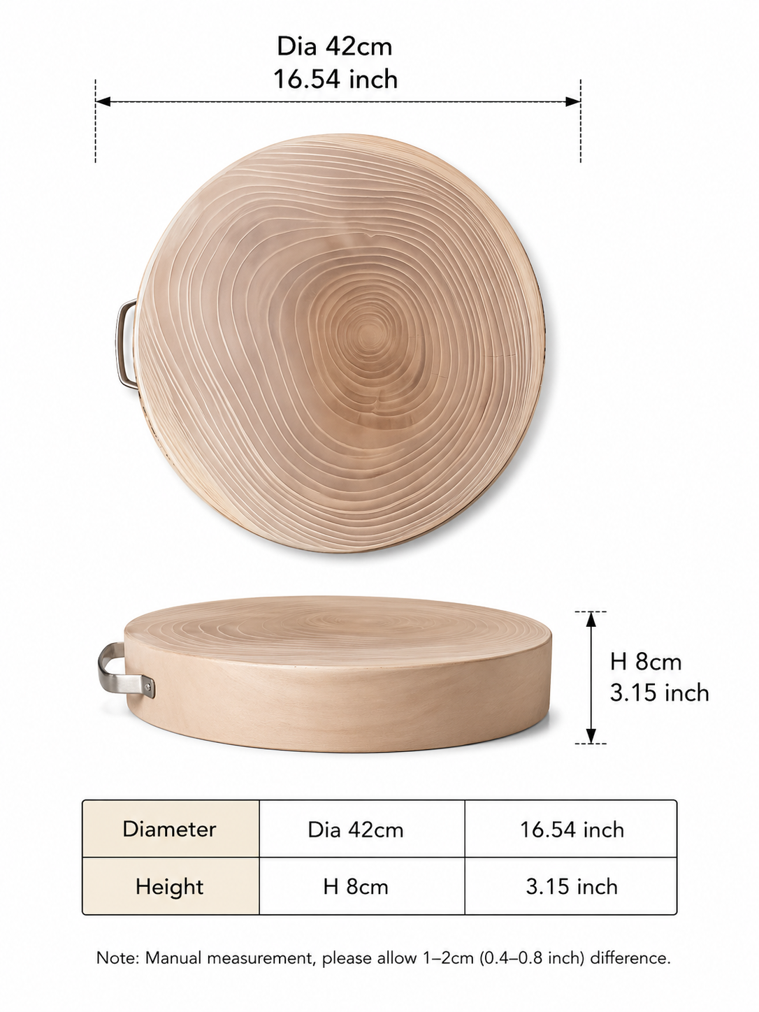 Sub-equip, WCB-428, Wooden Round Cutting Board, 42cm x 8 cm - Chefcoca