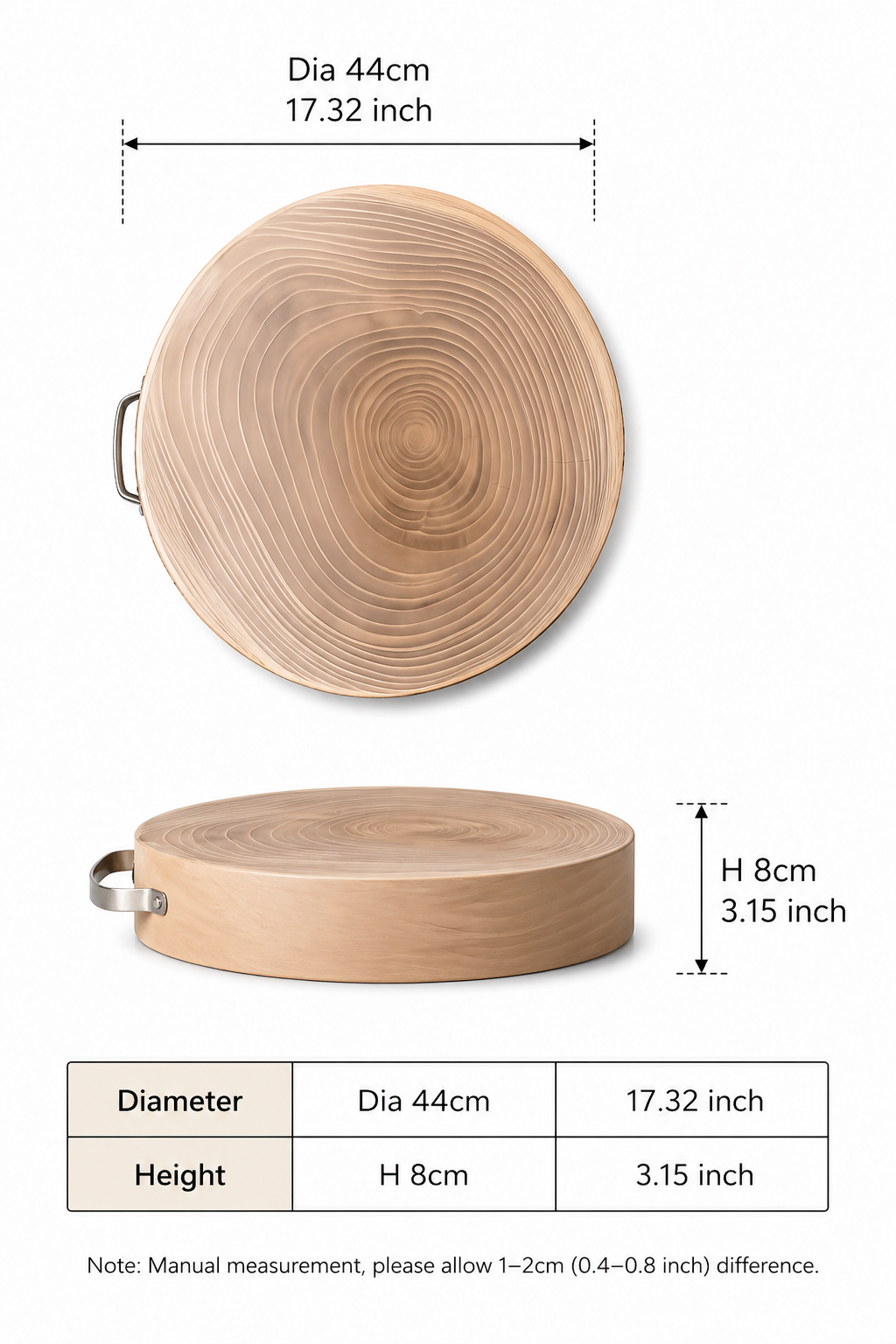 Sub-equip, WCB-448, Wooden Round Cutting Board, 44cm x 8 cm - Chefcoca
