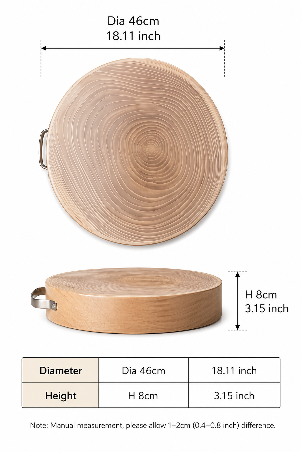 Sub-equip, WCB-468, Wooden Round Cutting Board, 46cm x 8 cm - Chefcoca