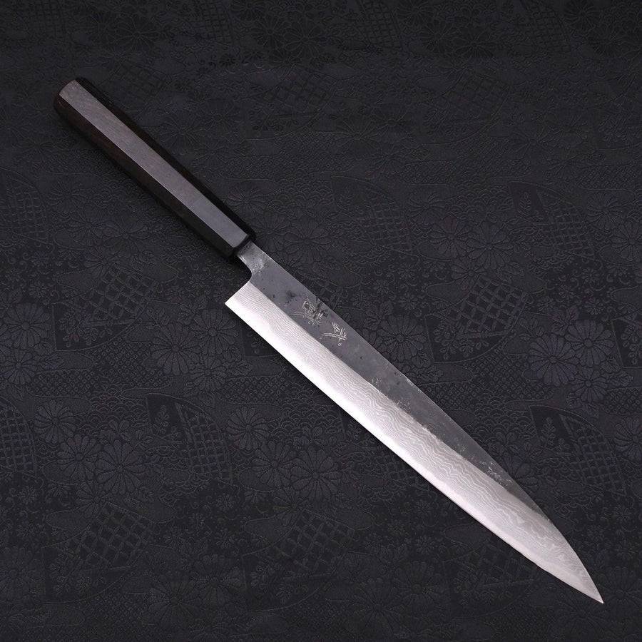 MUSASHI Sujihiki Blue steel #2 Kurouchi Damascus Buffalo Ebony Handle 240mm (120-240) - Chefcoca