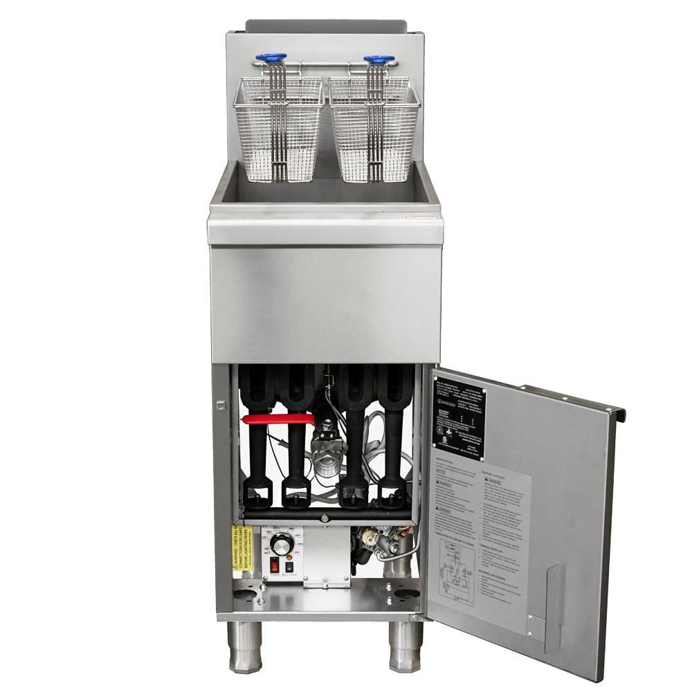 15.5" Wide Turbo Range Natural Gas Solid State Floor Deep Fryer,40-55lb Oil Capacity,120,000 BTU(TR-F4S-NG) - Chefcoca
