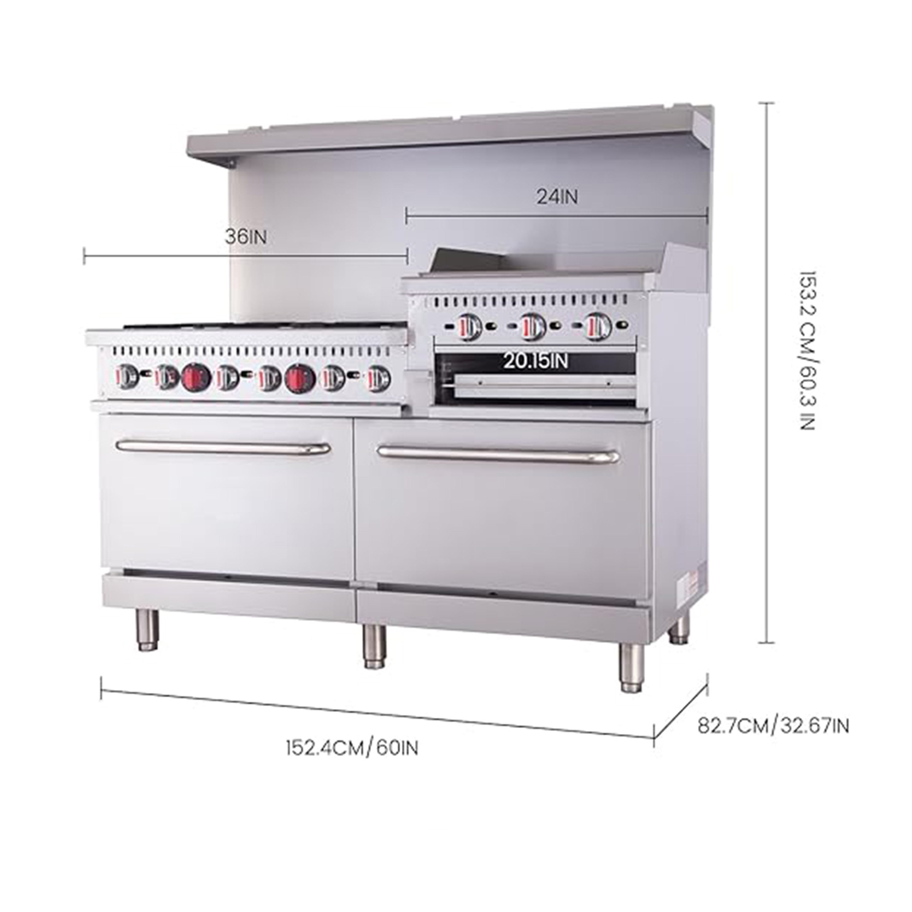 Turbo Range, 60" Range with 6 Burners & 24" Griddle top & Oven (TR-R60-G24-6B-J) - Chefcoca