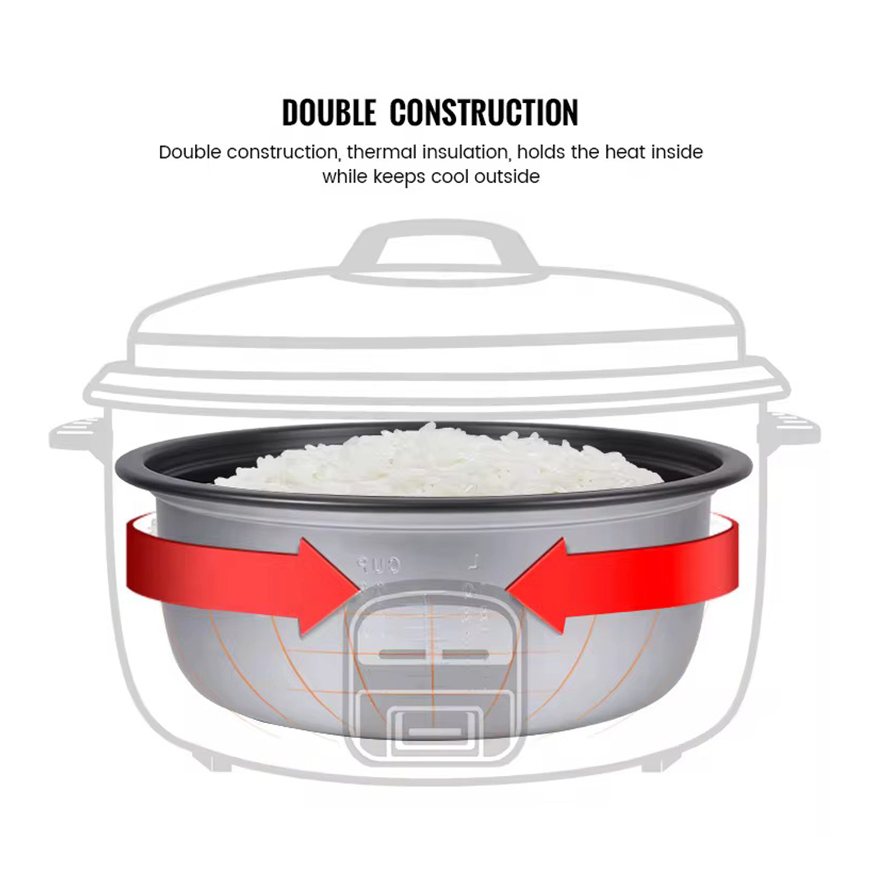Turbo Range Commercial Electric Rice Cooker & Warmer (5.6L Capacity 30 cups Raw) - Chefcoca