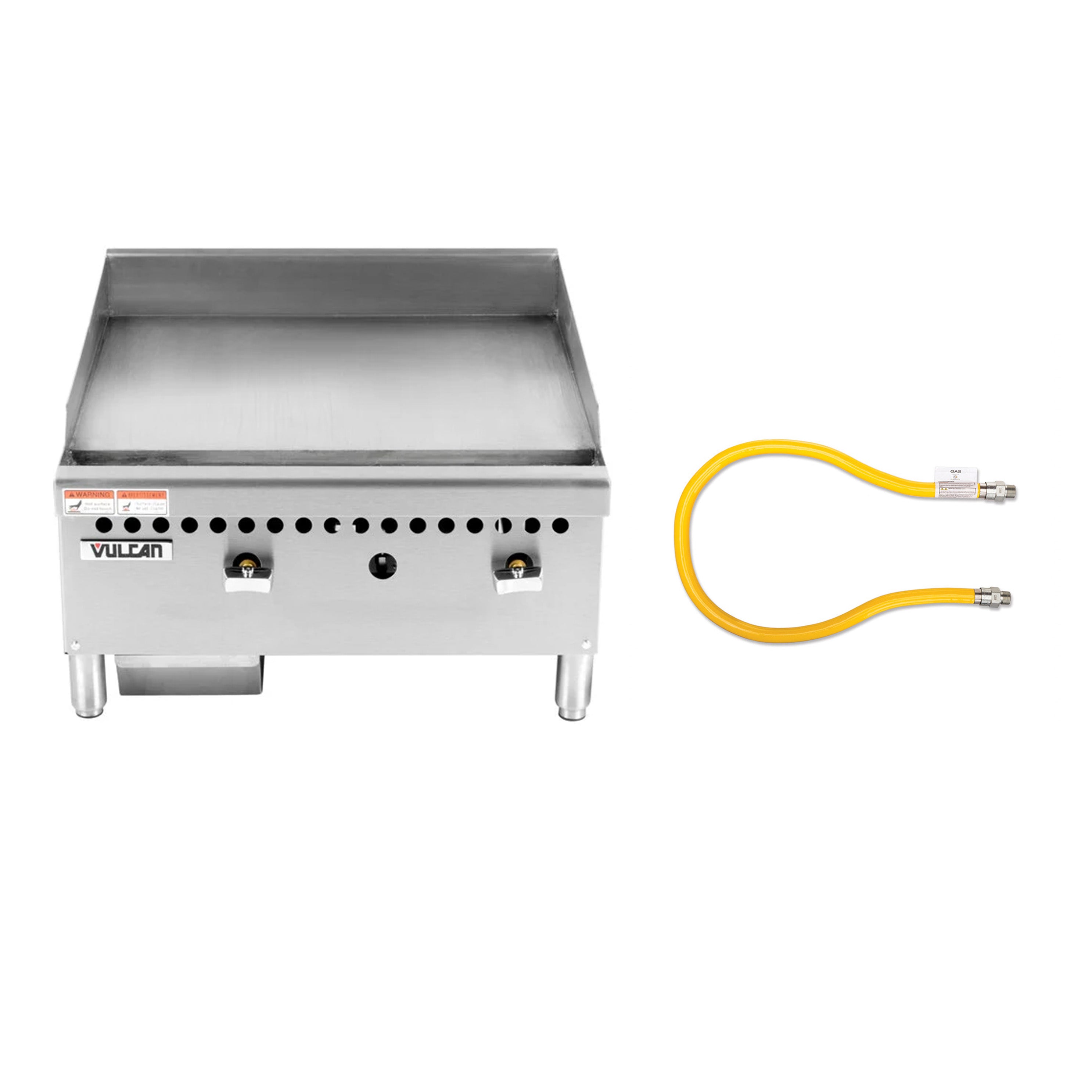 Vulcan 24" Countertop Gas Griddle with Manual Controls, Natural Gas+ Turbo Range 36" gas connector hose - Chefcoca