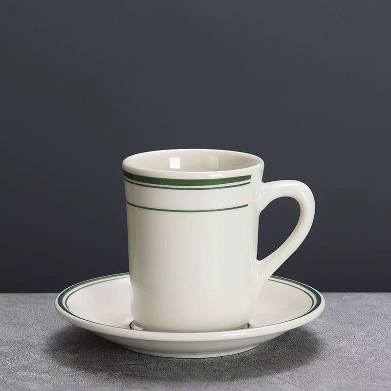 Chefco, VIC-17 Ivory (American White) , Green Bands Tiara Mug, (8 oz) Porcelain