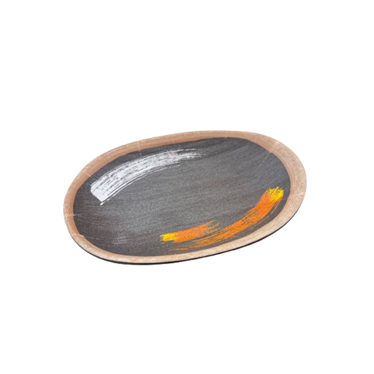 7.2" Melamine Black Oval Dee Plate with white & golden pattern (W7307G) - Chefcoca