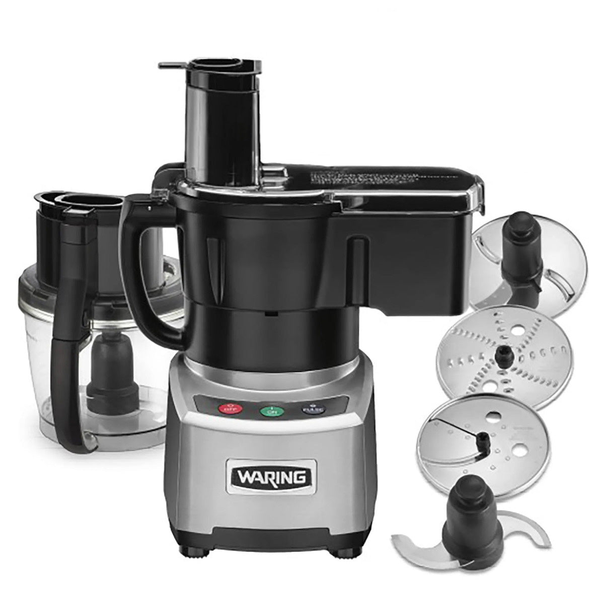 Waring WFP16SC Combination Food Processor with 4 Qt. Clear Bowl, Continuous Feed Attachment, and 3 Discs - 2 hp - Chefcoca
