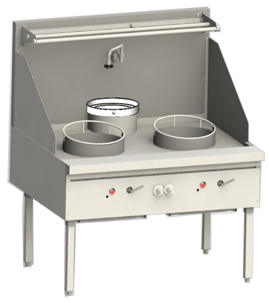 Turbo Range 60" Double Burner Wok Range with 1 Rear Pot, Natural Gas 160,000 BTU/hour (60"W x 40"D x 57"H) - Chefcoca