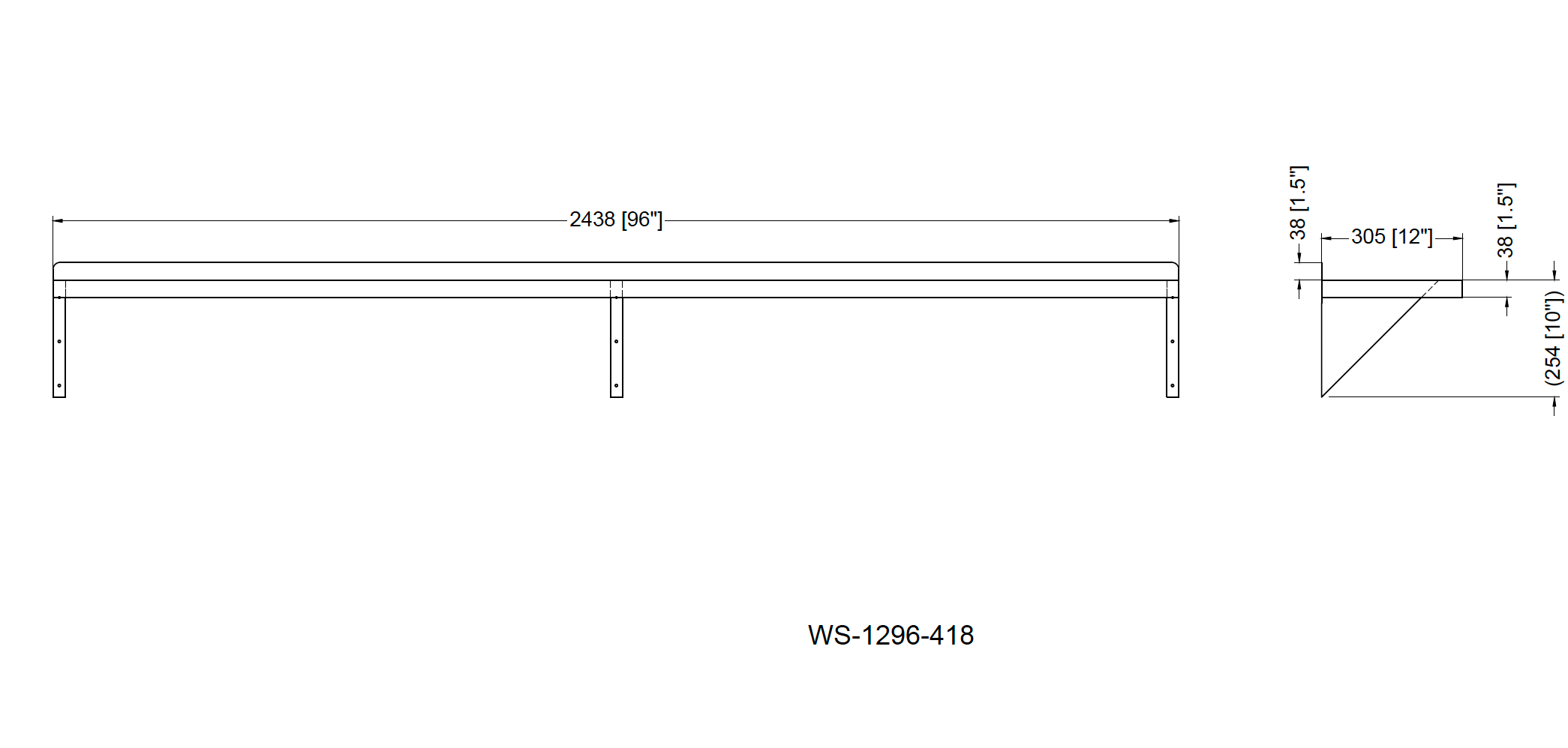 Étagère murale solide en acier inoxydable 430, calibre 18, 304 mm de largeur