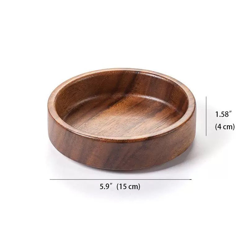 Wooden Round Snack Serving Deep Plate - Chefcoca