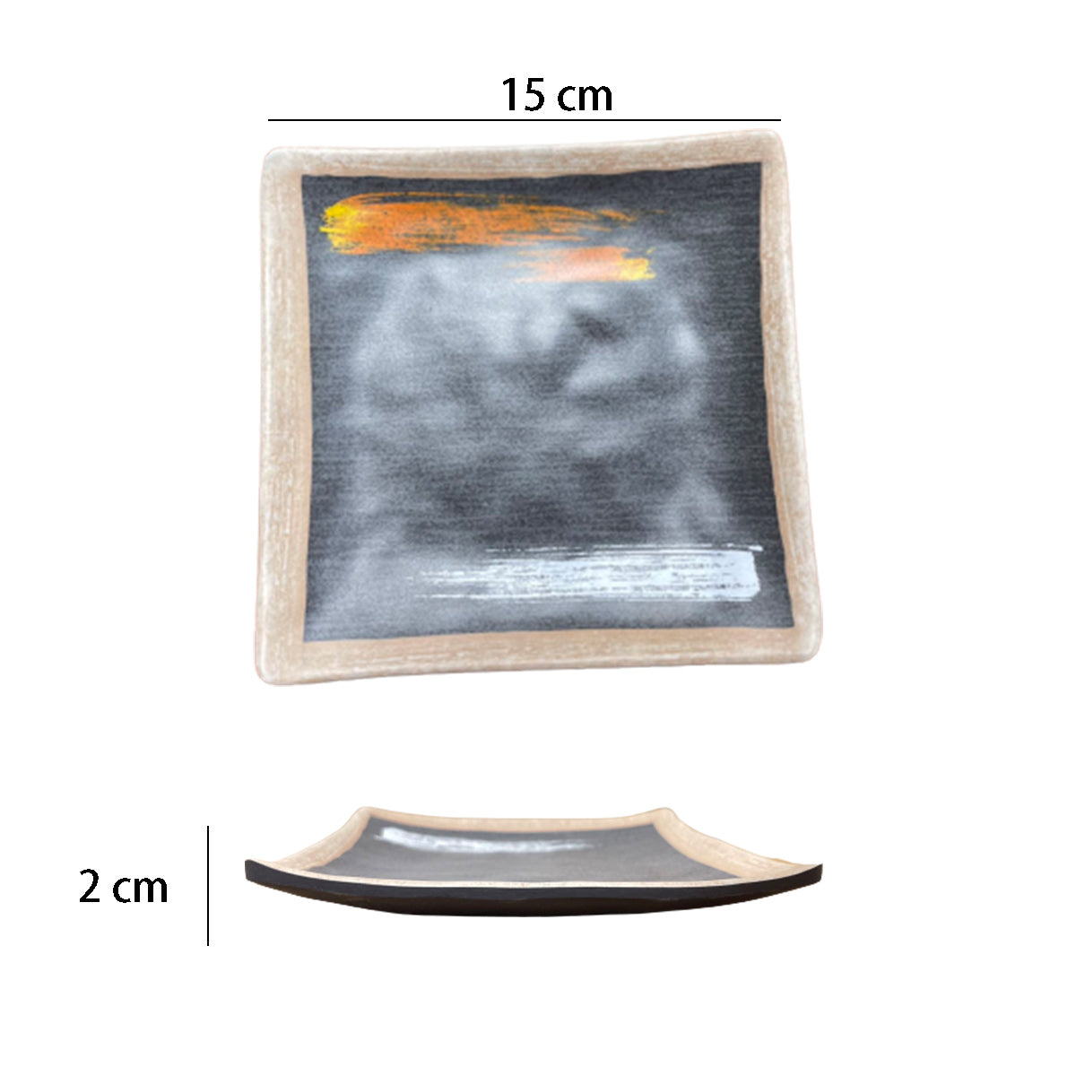 6" Melamine Black Square Plate with white & golden pattern (4415G) - Chefcoca
