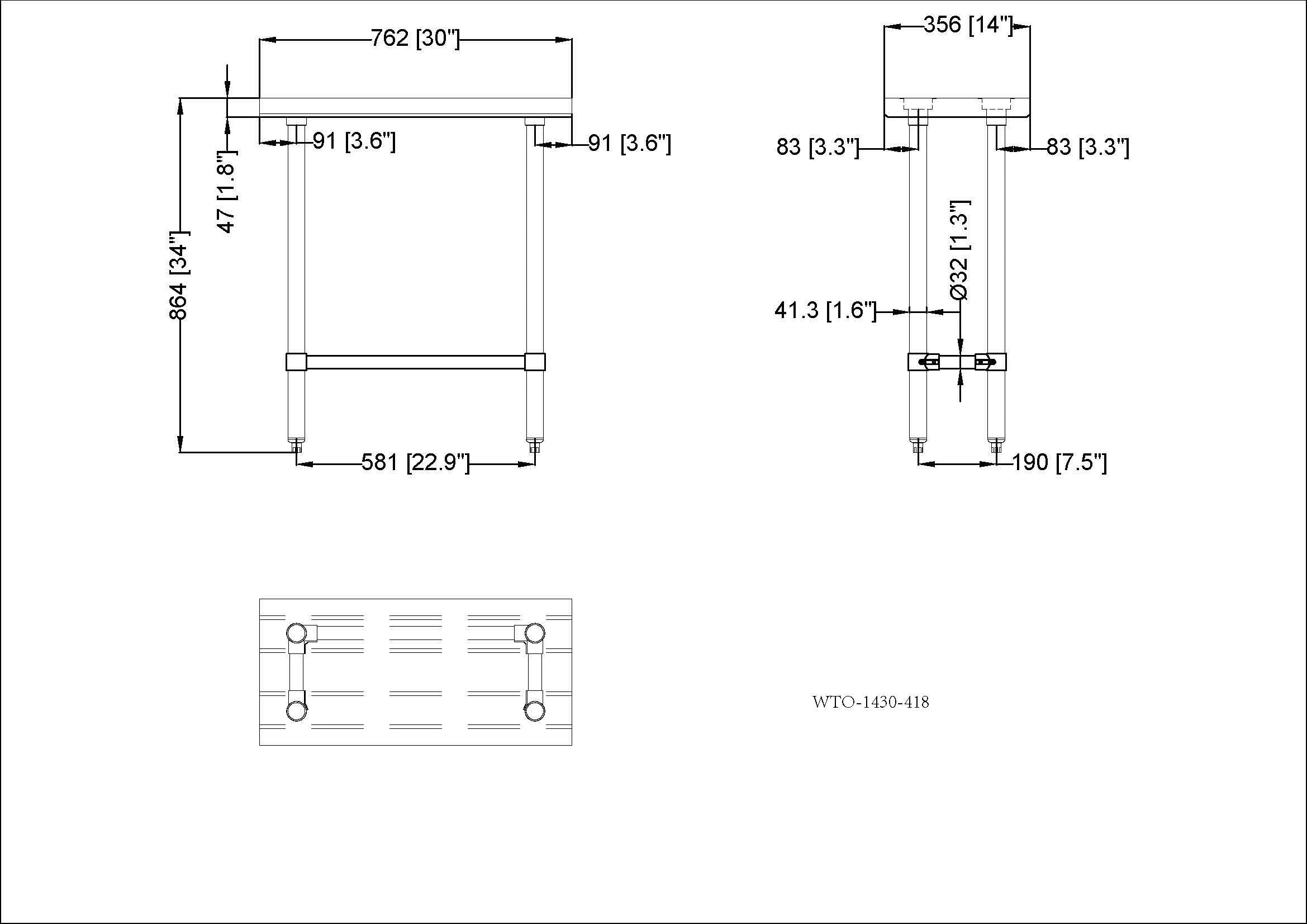 14"x 30", 18 Gauge 430 Stainless Steel Work Table with open Base 34"Height - Chefcoca