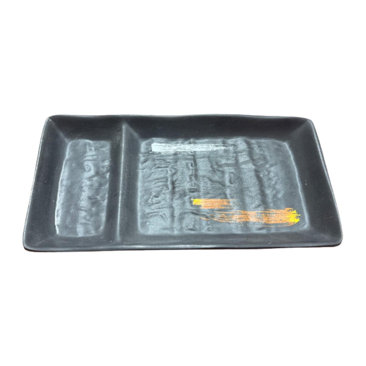 Melamine Black 2 Compartments sauce dish with white & golden pattern (WTP-07) - Chefcoca