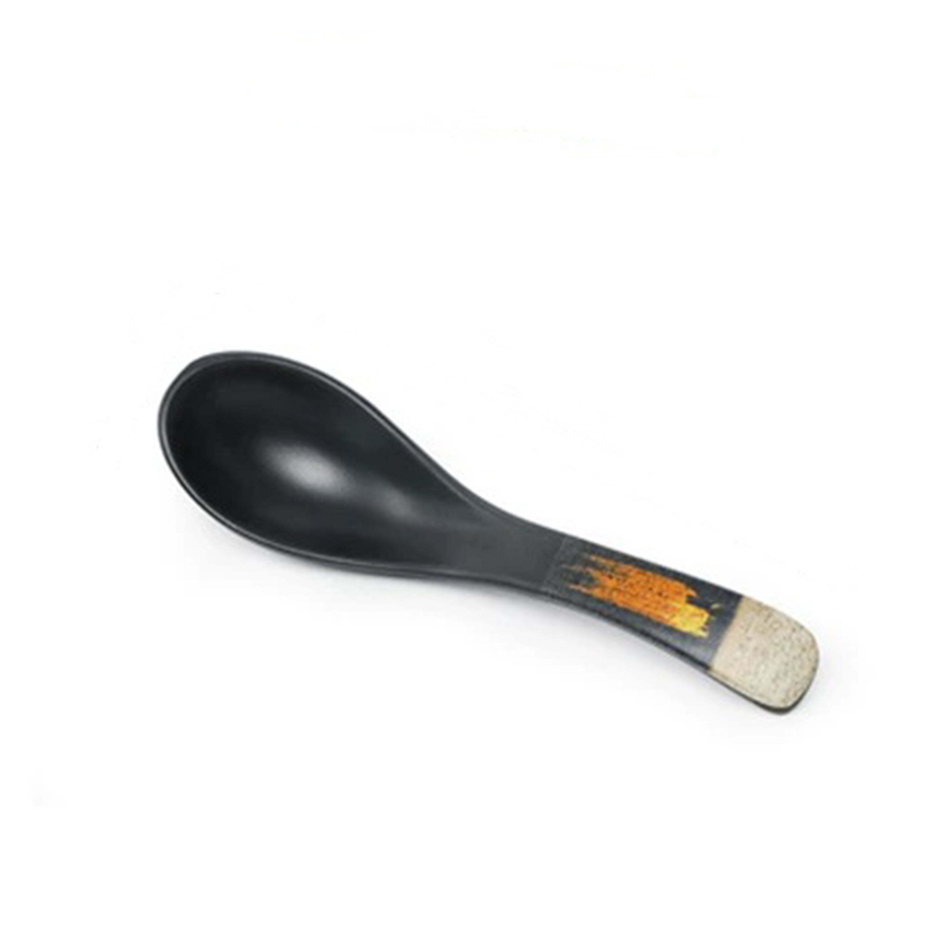 5.7" Long Melamine black Spoon with white & golden pattern (WTS09G) - Chefcoca