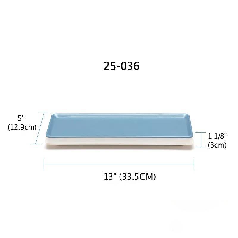16" & 13" Melamine Rectangular Light Blue Plate with White Bottom (25-037 & 25-036) - Chefcoca