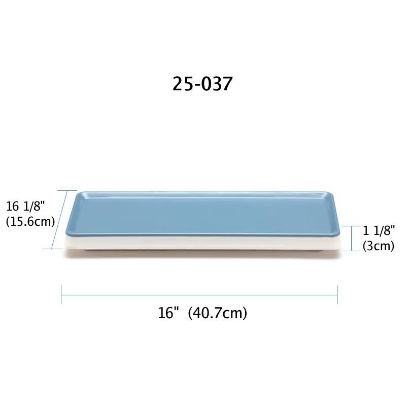 16" & 13" Melamine Rectangular Light Blue Plate with White Bottom (25-037 & 25-036) - Chefcoca