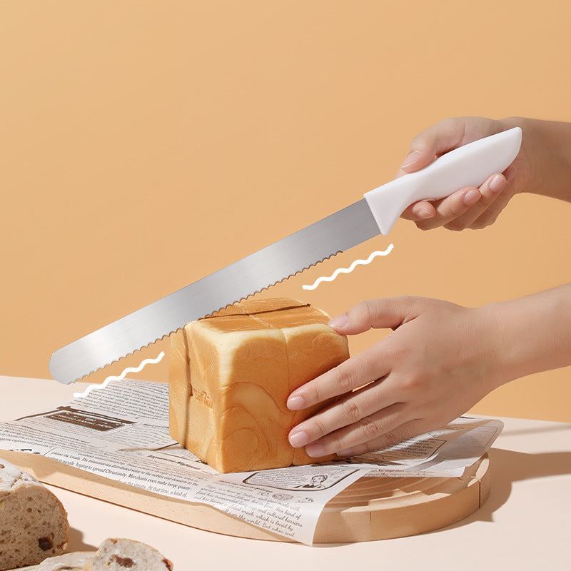 10" Straight Bread Knife, White PP Handle - Chefcoca
