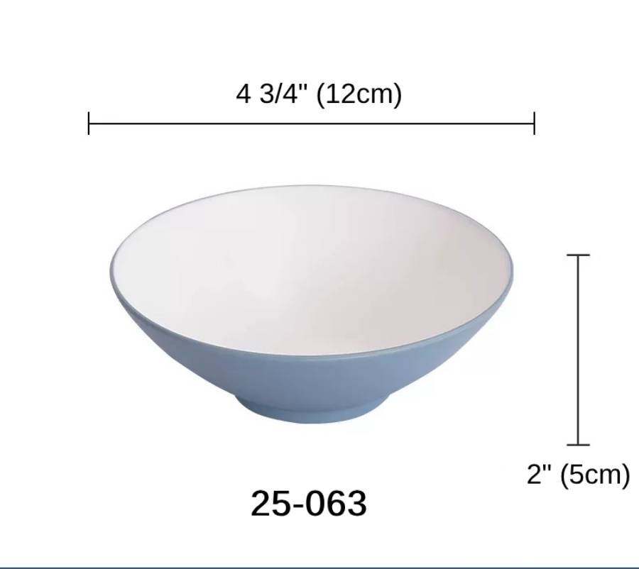 4 3/4" Dia Melamine Round Bowl, Light Blue Plate with White Bottom (26-063) - Chefcoca