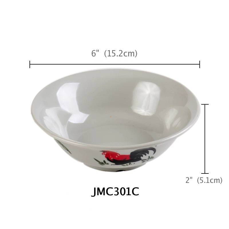 6" Round Light Grey Noddle Bowl With Chicken & Flowers Pattern (JMC301C) - Chefcoca