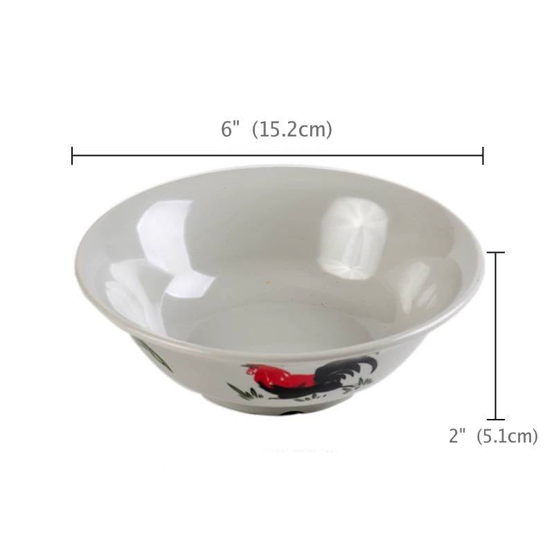 6" Round Light Grey Noddle Bowl With Chicken & Flowers Pattern (JMC301C) - Chefcoca