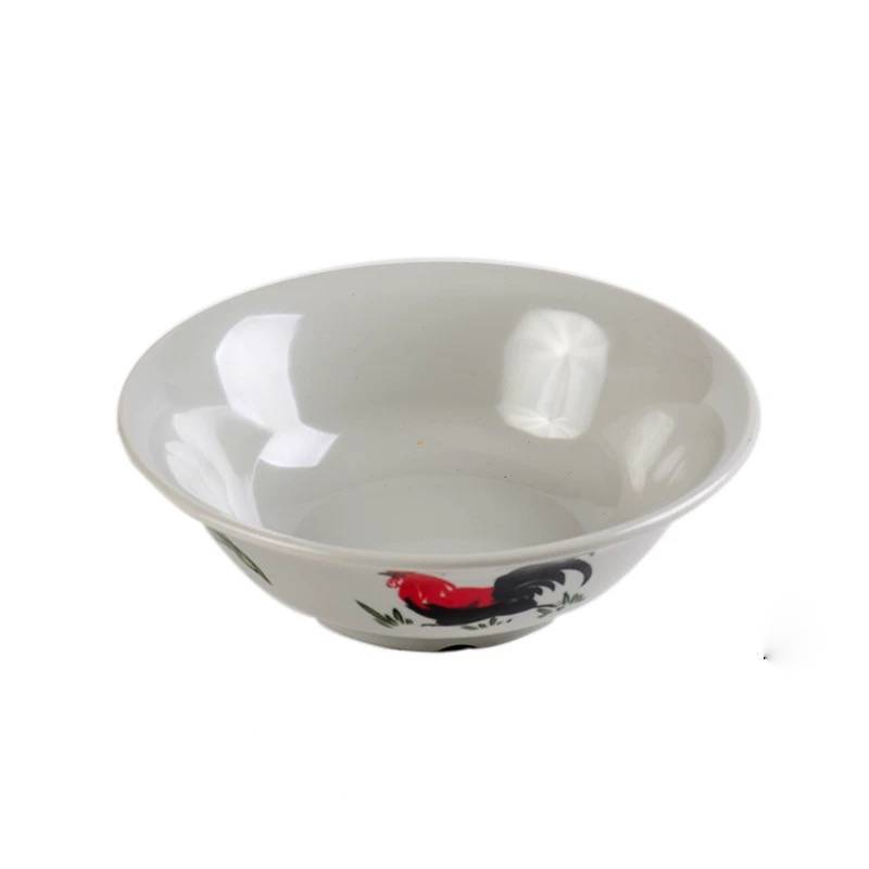 6" Round Light Grey Noddle Bowl With Chicken & Flowers Pattern (JMC301C) - Chefcoca