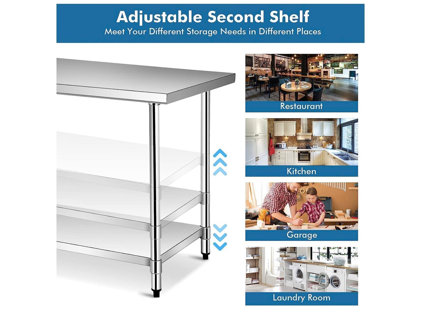 30" x 48" 14-Gauge 430 Stainless Steel Commercial Work Table with Galvanized Legs and Undershelf - Chefcoca