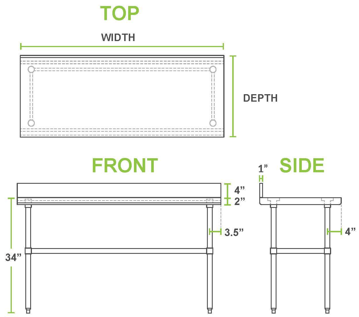 24" x 48" 14-Gauge Stainless Steel Commercial Work Table with 4" Backsplash and Undershelf - Chefcoca